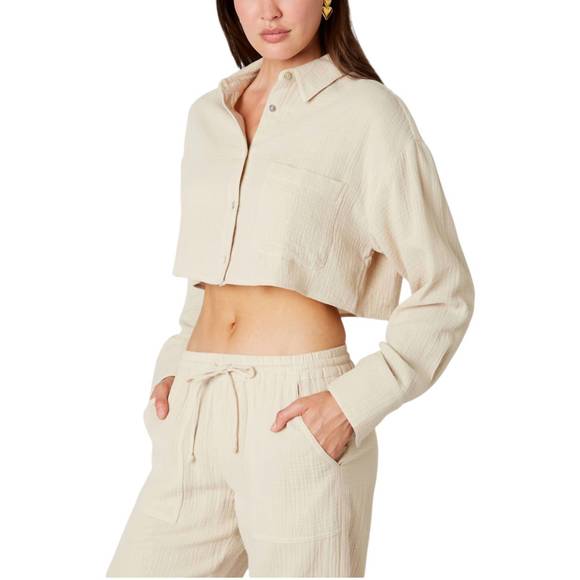 NEW NIA austin cropped guaze shirt top in natural - Picture 2 of 3